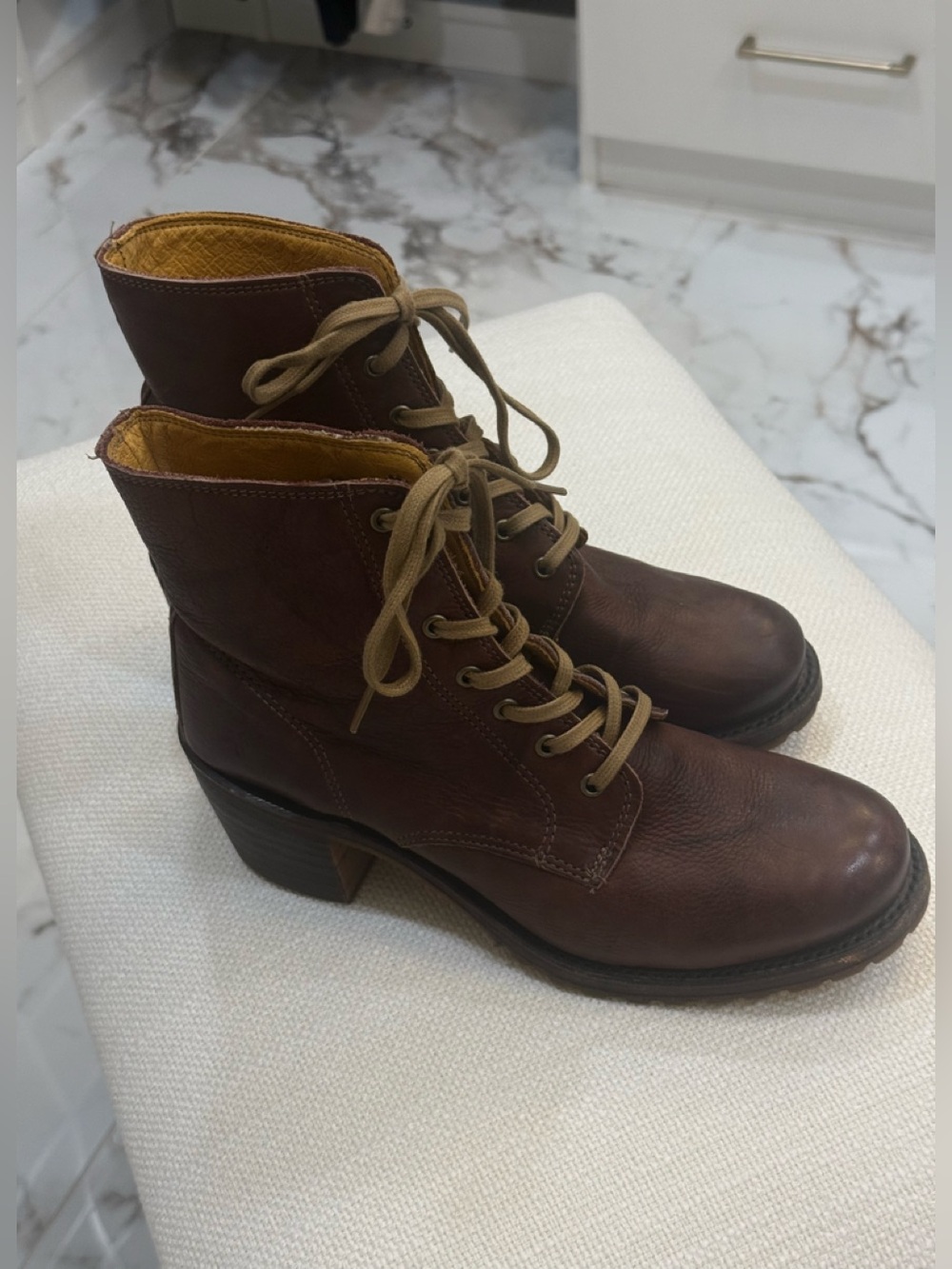 Frye Dark Brown Leather Lace-Up Heeled Ankle Boots